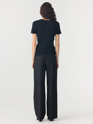 Bassike Sheer Rib Placket T-Shirt - Black