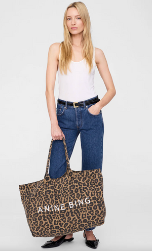 Anine Bing Leo Canvas Tote - Black and Brown Leopard