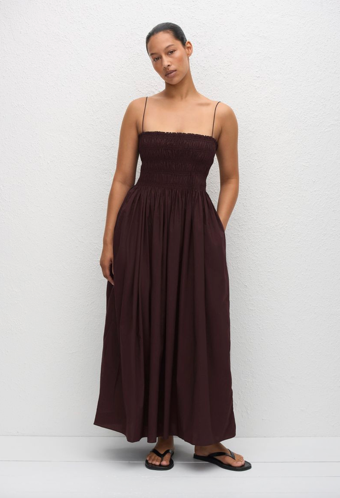 Matteau Shirred Bodice Dress - Aubergine
