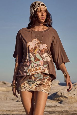 Spell Villa Tropic Oversized Biker Tee - Coffee