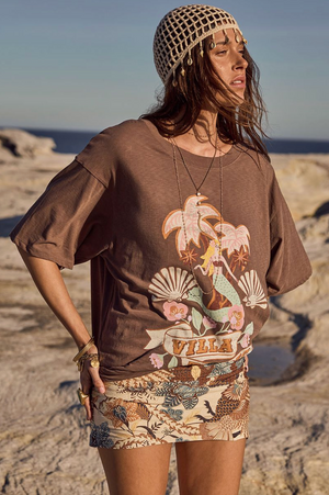 Spell Villa Tropic Oversized Biker Tee - Coffee