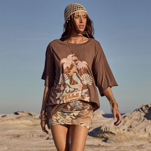 Spell Villa Tropic Oversized Biker Tee - Coffee
