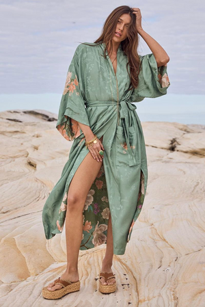 Spell Floridian Reversible Robe - Sage