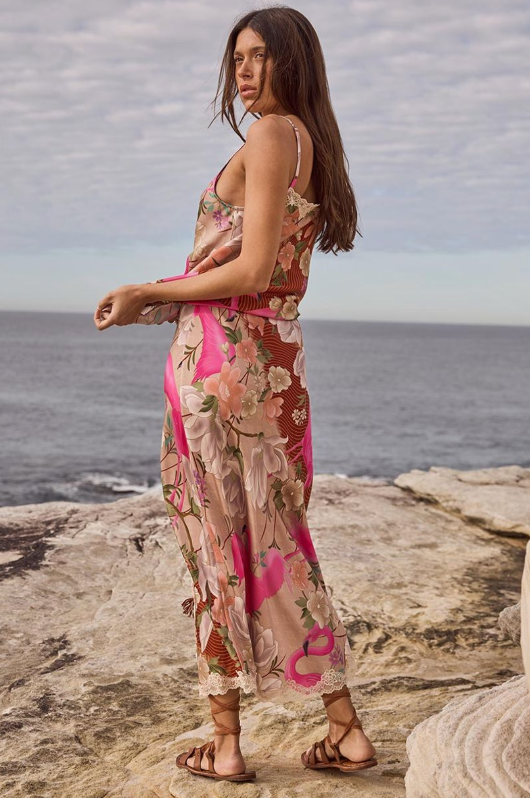 Spell Floridian Lace Bias Skirt - Coral