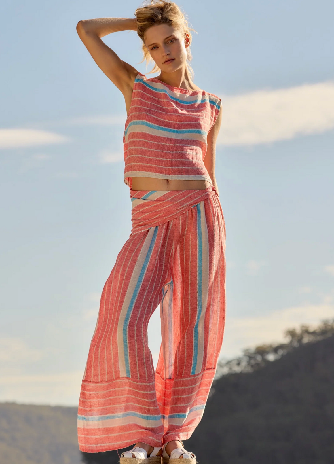 Estilo Emporio Palazzo Cuffed Pants - Poppy Red