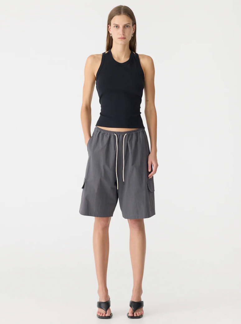 Bassike Crushed Cotton Cargo Short - Washed Black