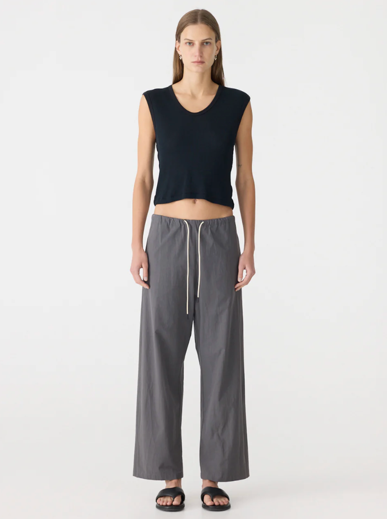 Bassike Crushed Cotton Minimal Pant - Washed Black