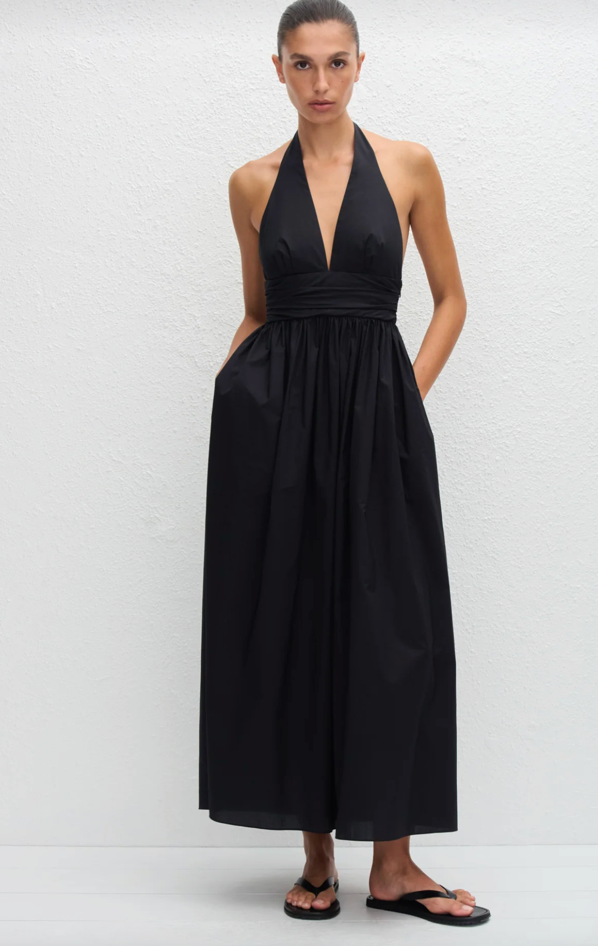 Matteau Plunge Halter Dress - Black