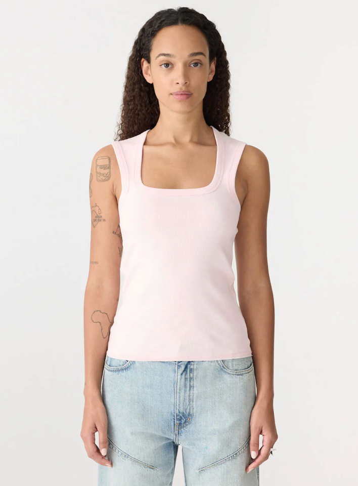 Bassike Low Scooped Rib Tank - Powder pink