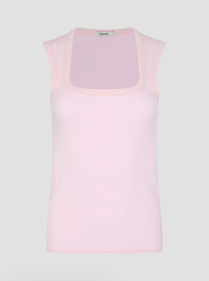 Bassike Low Scooped Rib Tank - Powder pink