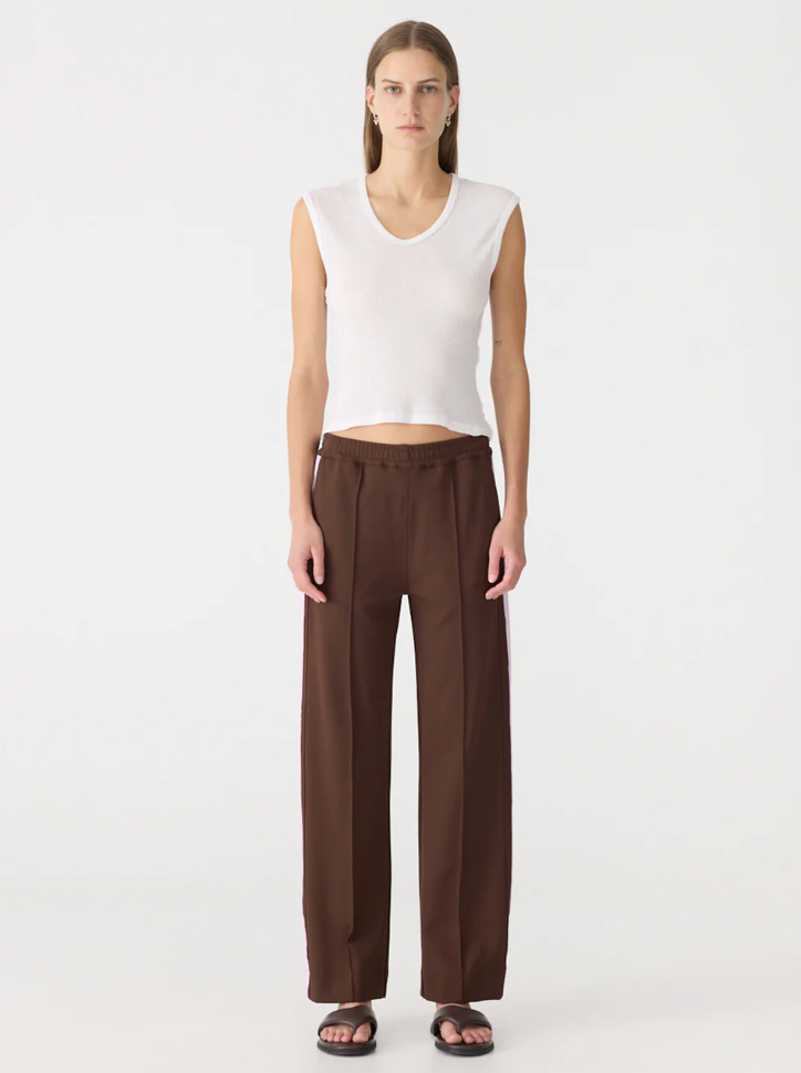 Bassike Pique Stripe Detail Pant - Carob/Pale Pink