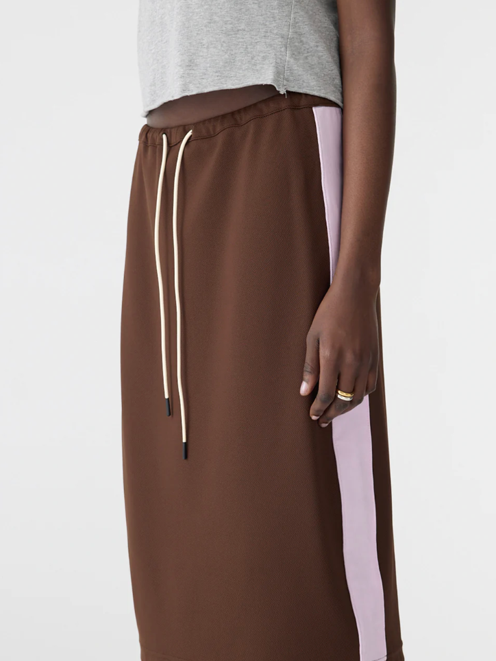 Bassike Rib Panel Pique Skirt - Carob/Pale Pink