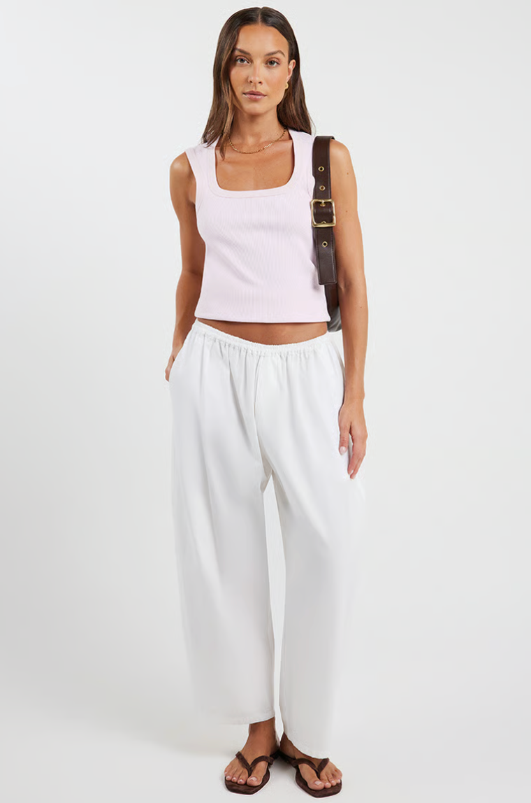 Bassike Crushed Cotton Gathered Pants - Natural