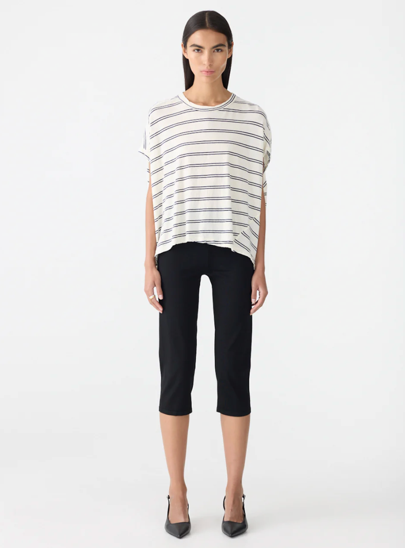 Bassike Stripe Circle T-Shirt - Navy / Undyed