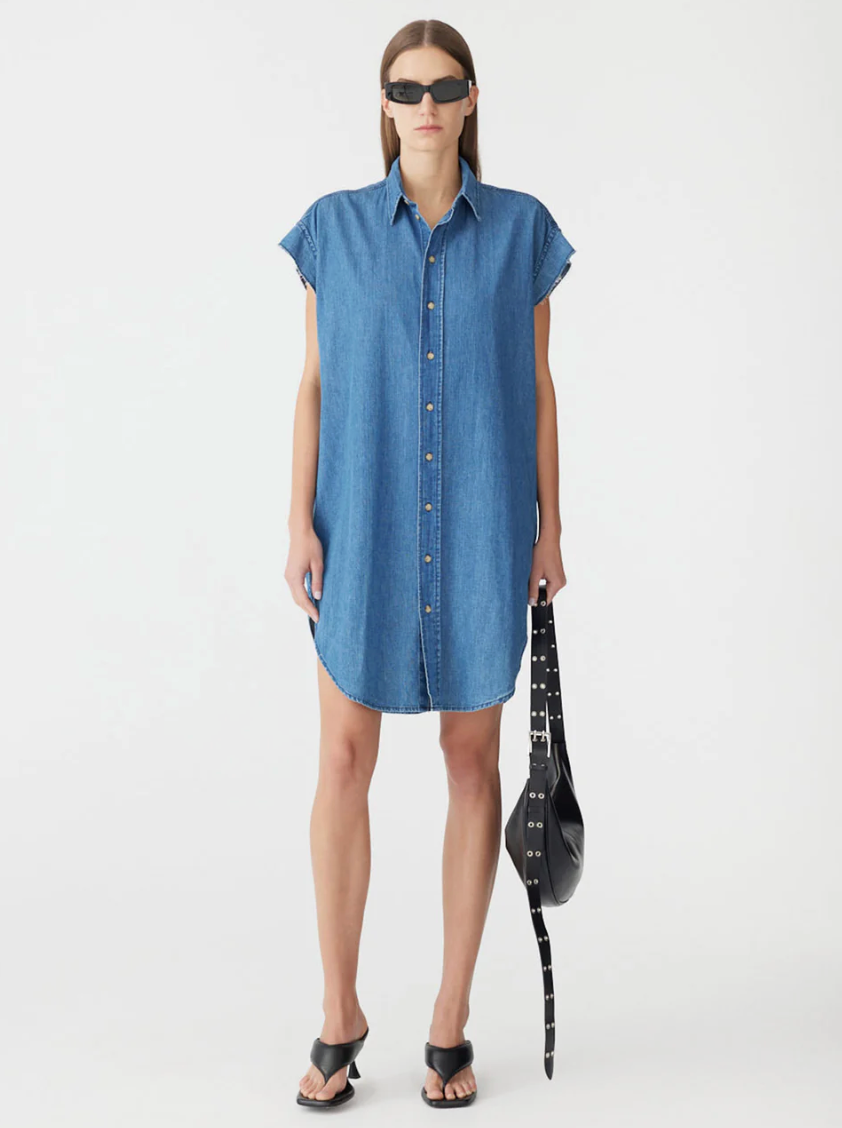 Bassike Organic Denim Sleeveless Dress - Washed Indigo
