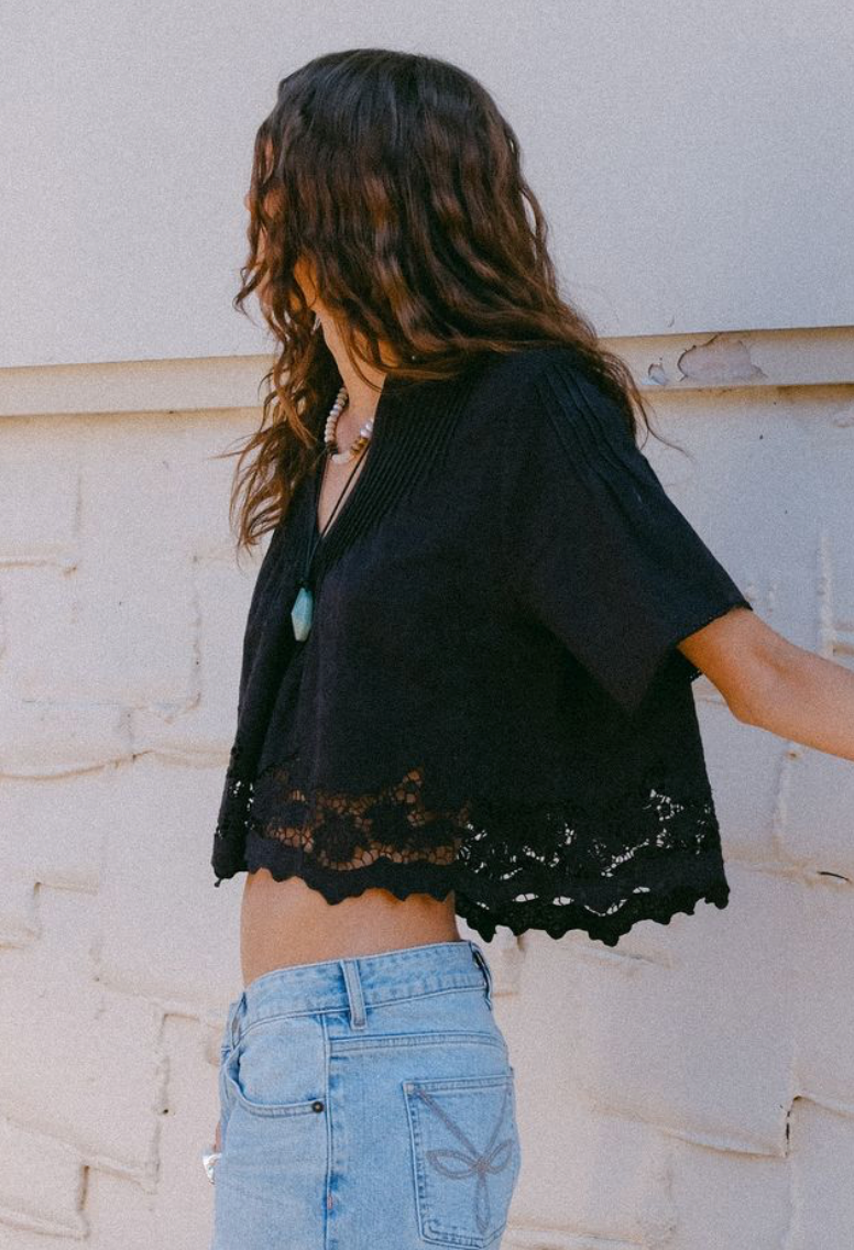 Spell Kala Short Sleeve Blouse - Black Lotus