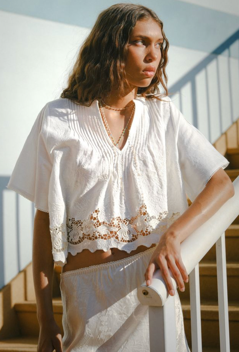 Spell Kala Short Sleeve Blouse - White Lily