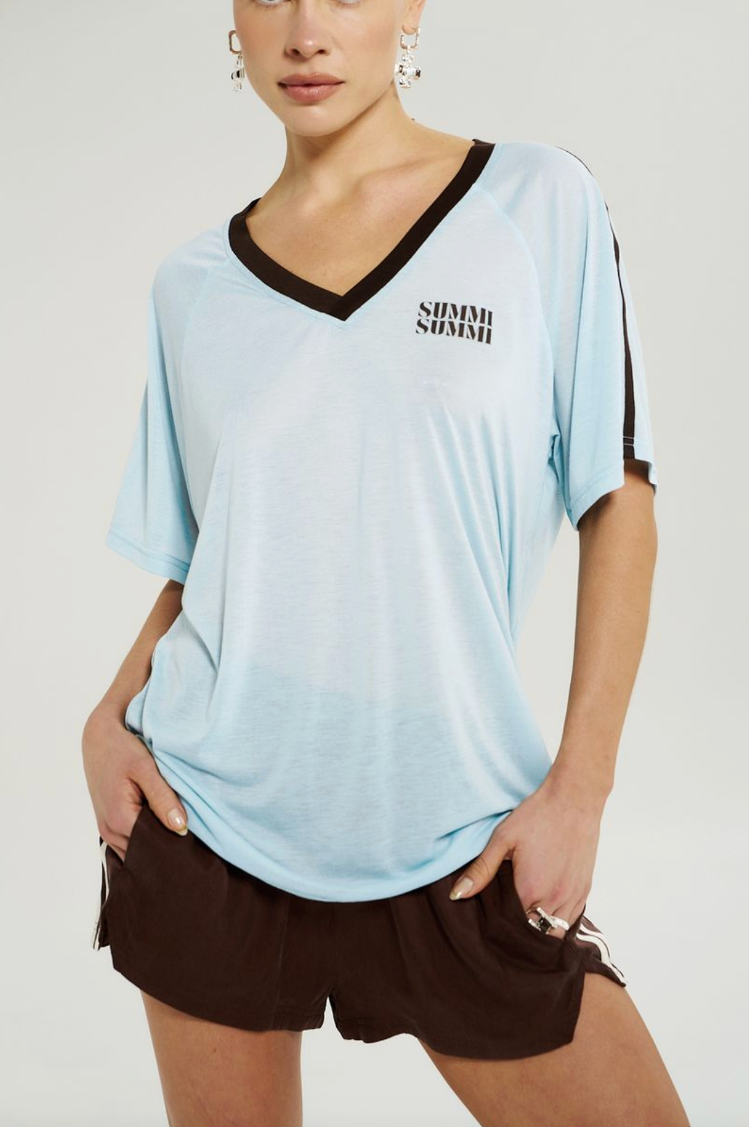 Summi Summi V Neck Jersey Tee - Ice