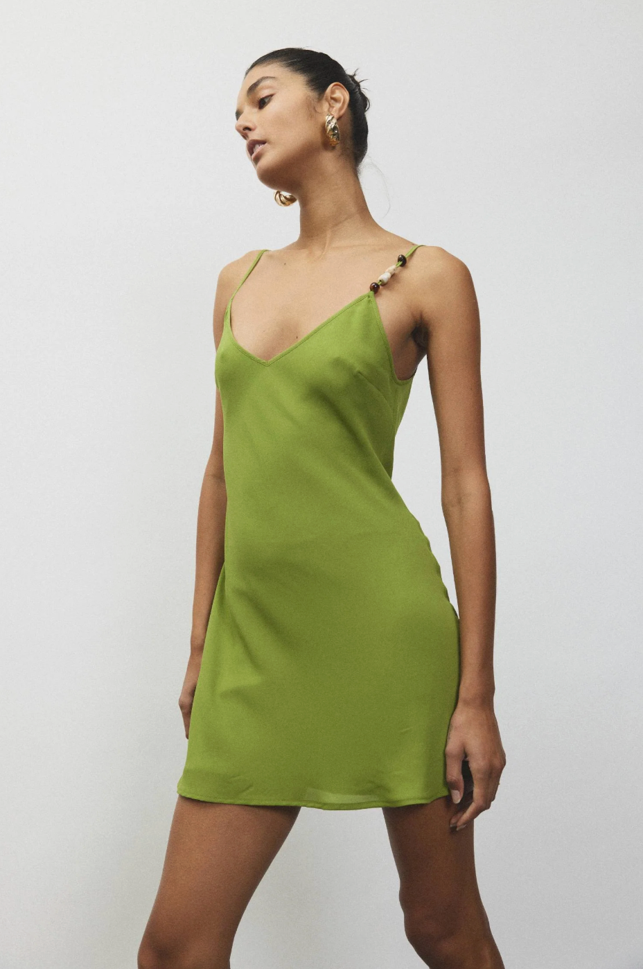 With Harper Lu Georgette Mini Dress - Beaded Emerald