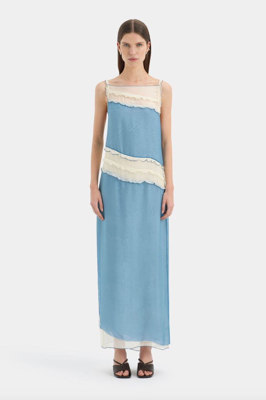 SIR. Aurelia Midi Dress - Steel Blue Splice