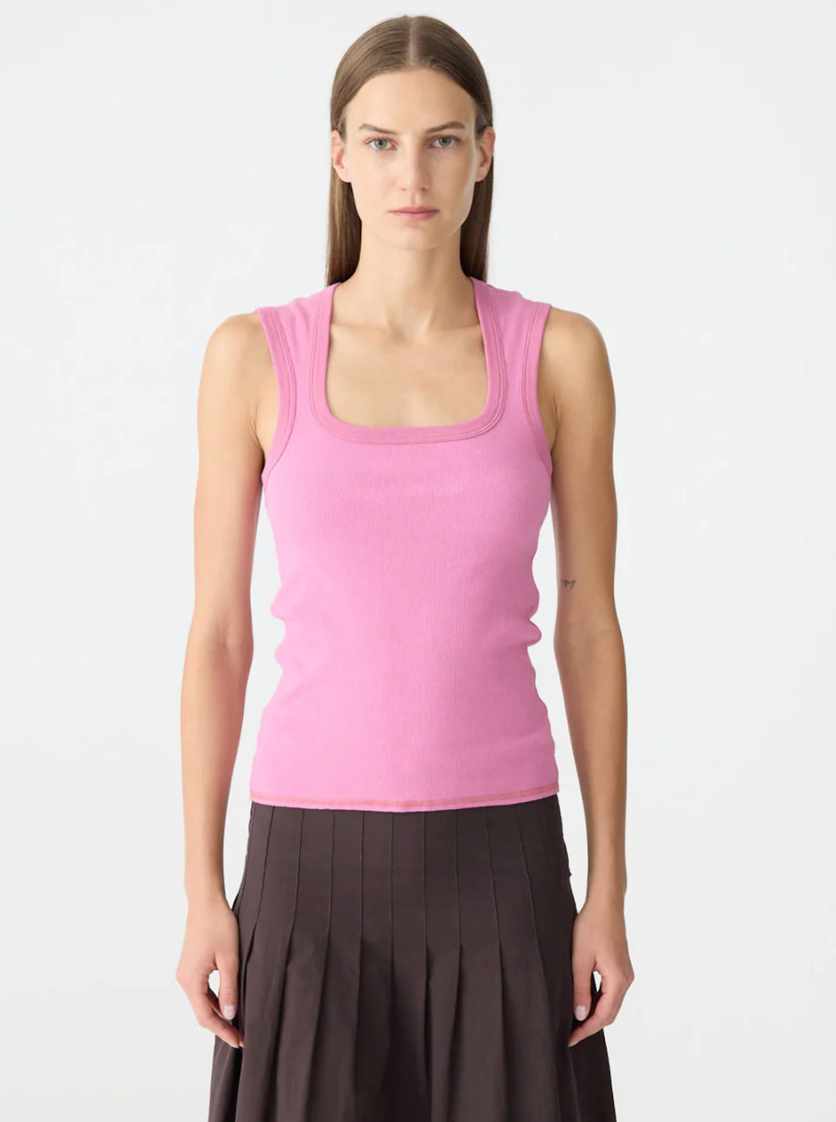 Bassike Low Scooped Rib Tank - Boysenberry