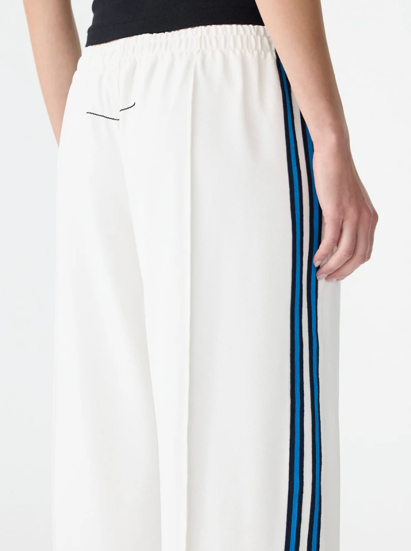 Bassike Double Stripe Wide Leg Pant - White/Cobolt and Ink Stripe