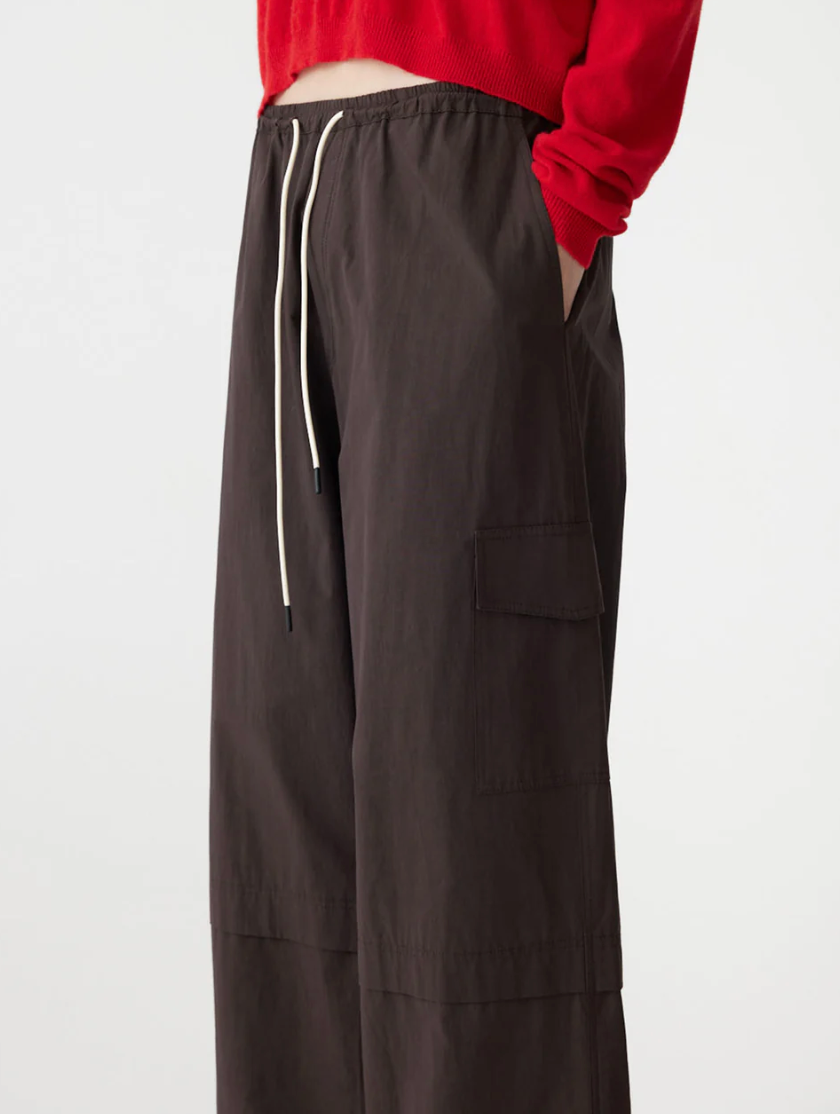 Bassike Crushed Cotton Layered Pant - Chocolate Brown