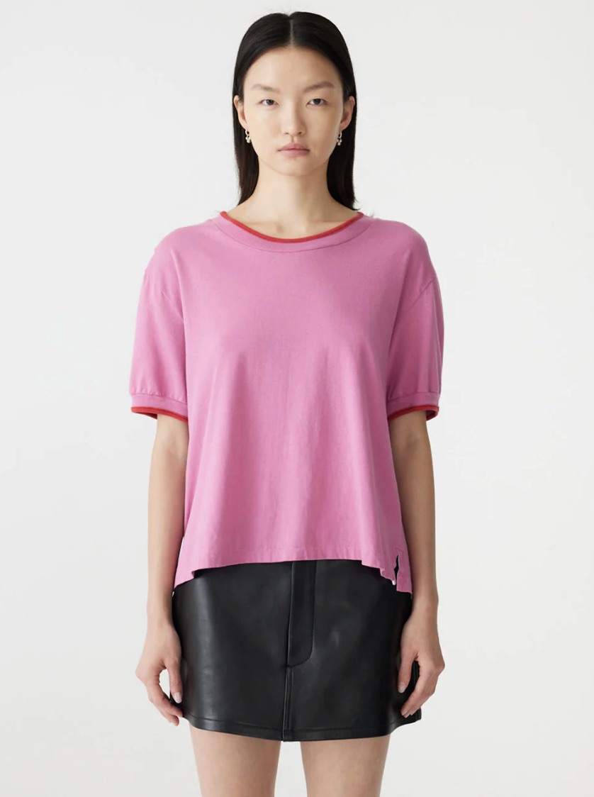 Bassike Layered Neck T-Shirt - Boysenberry/Htg Red