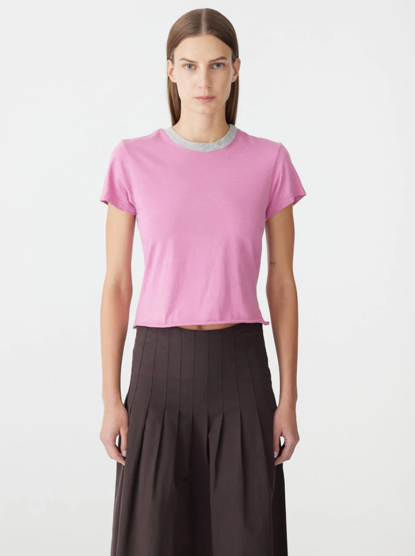 Bassike Contrast Raw Edge Baby T-Shirt - Boysenberry/Greymarl