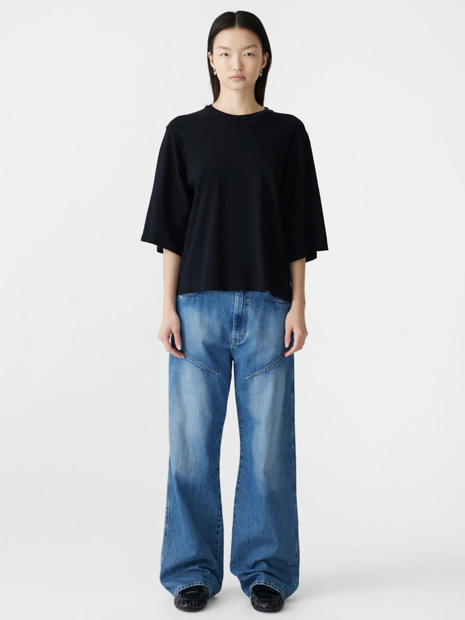 Bassike Boxy 3/4 Sleeve T-Shirt - Black