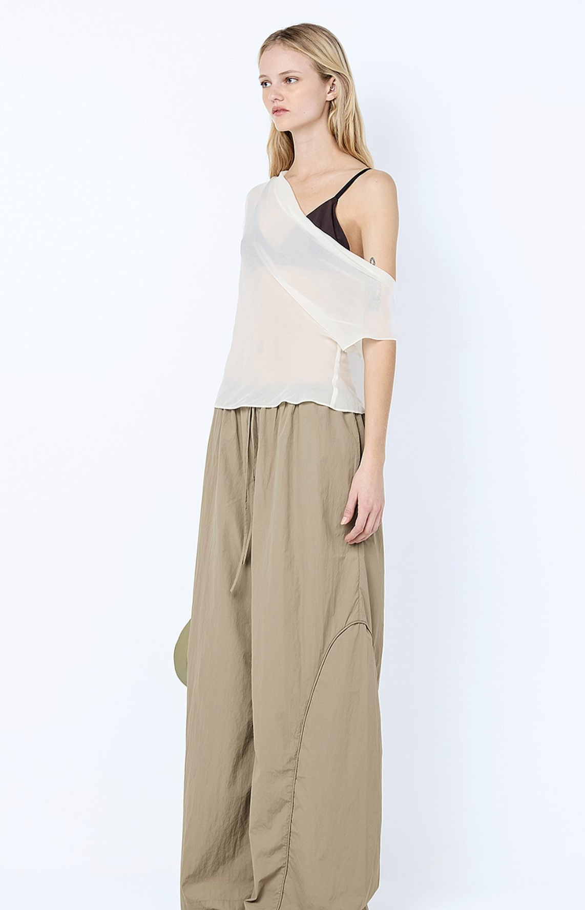 Bec and Bridge Eloise Layered Cowl Neck Top - Snow/Slate Grey