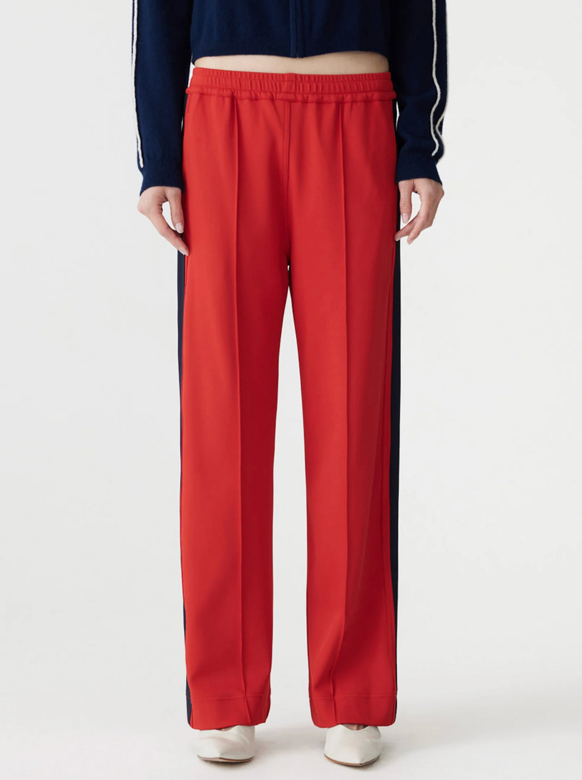 Bassike Twill Stripe Detail Pant - Tomato/Ink
