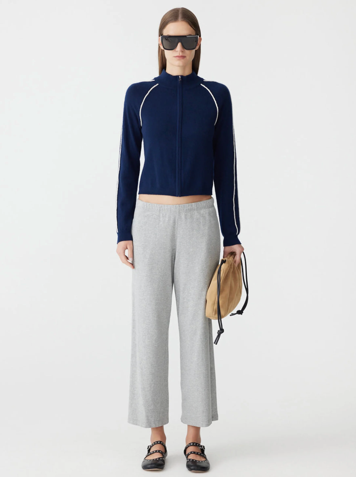 Bassike Fench Terry Straight Leg Pant - Grey Marl