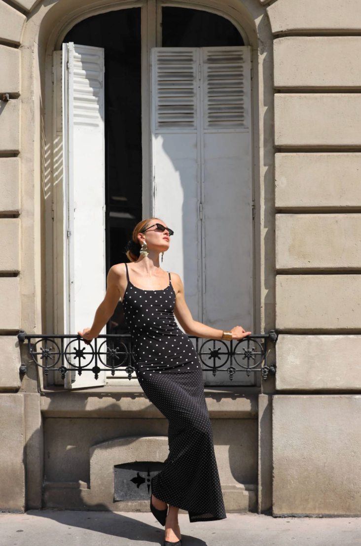 With Harper Lu Slip Dress - Black Polka