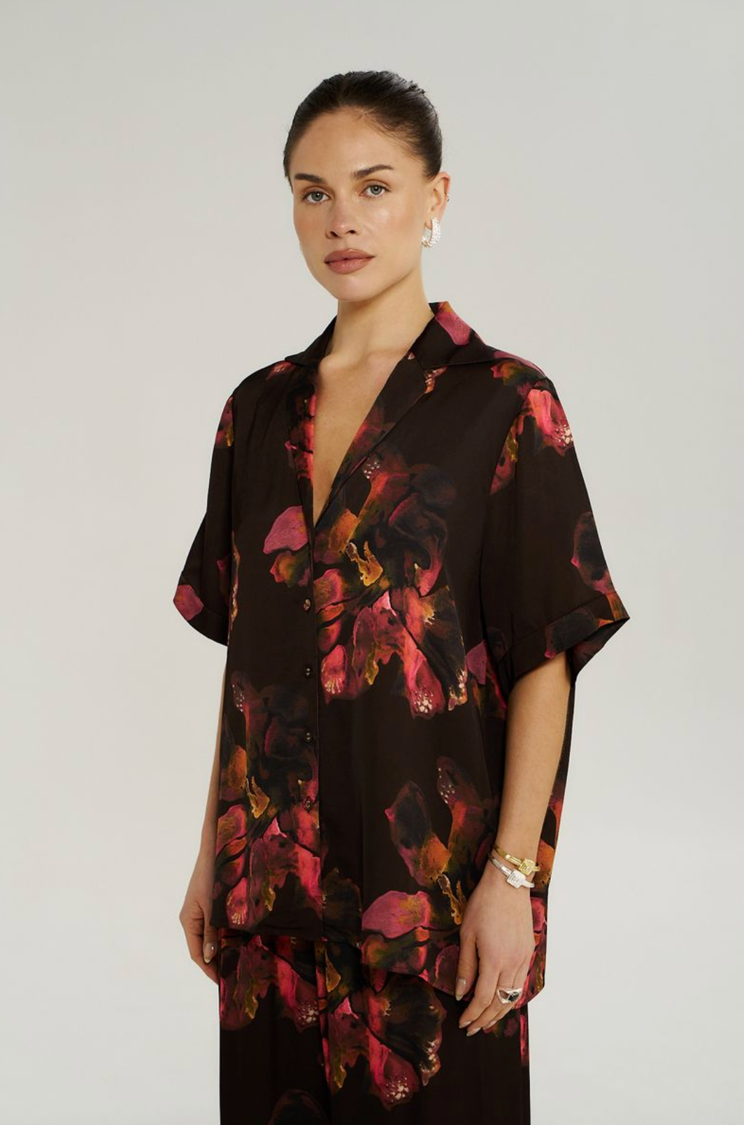 Summi Summi Button Up SS Shirt - Chocolate Petals
