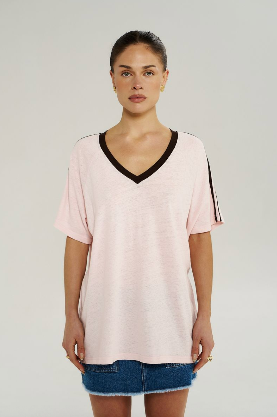 Summi Summi V Neck Jersey Tee - Dusty Rose