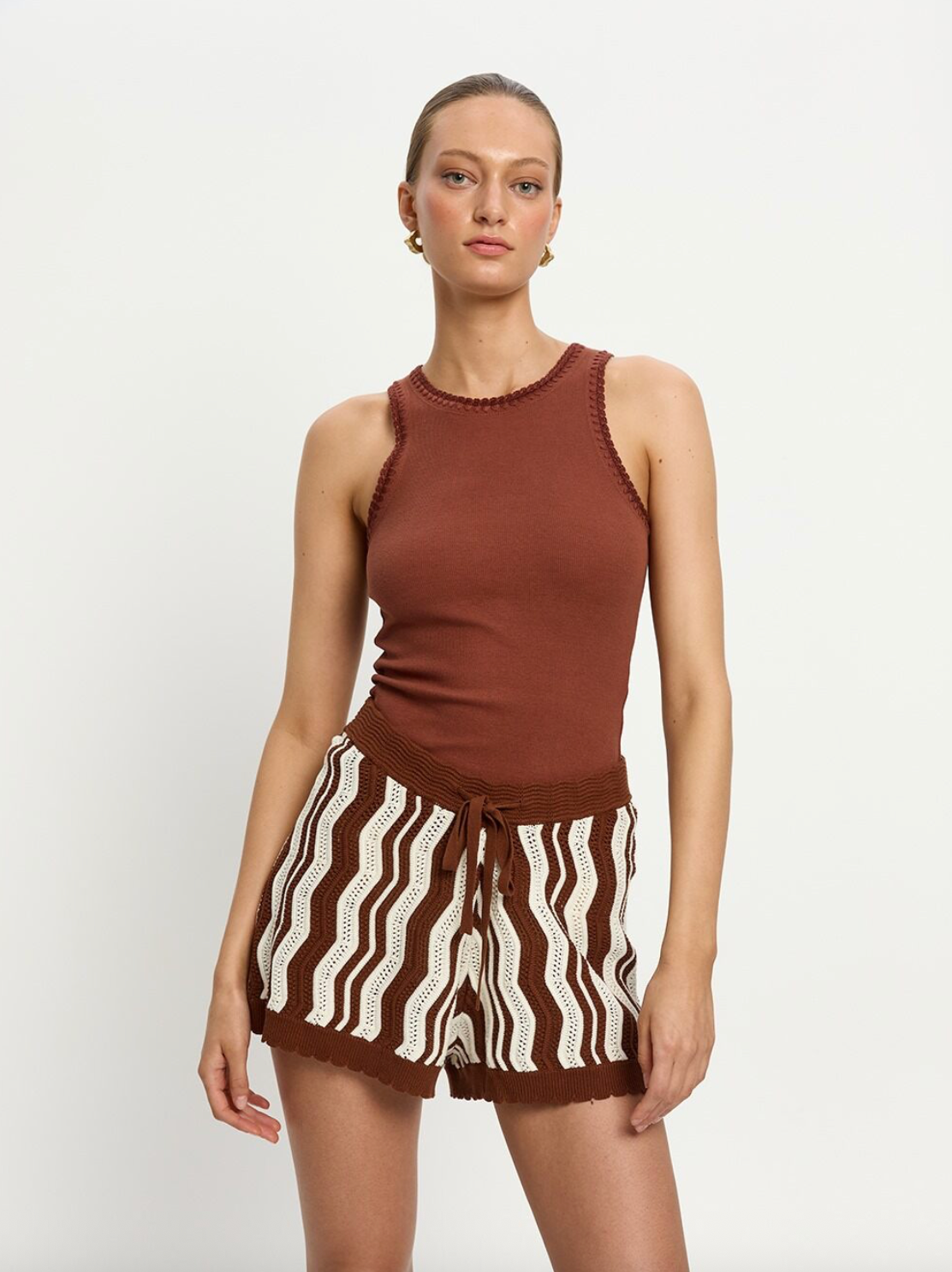 Kivari Sarah Knit Short - Choc/Ivory Stripe