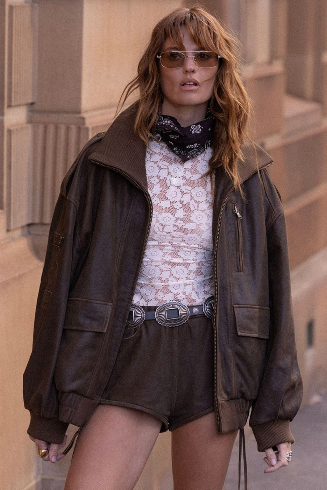 Spell Fontaine Leather Mini Short - Vintage Brown