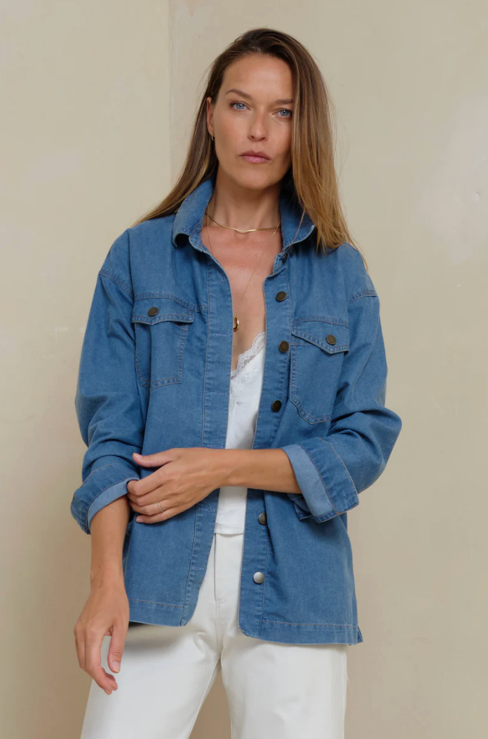 Lilya Cleo Chambray Jacket - Pacific Blue