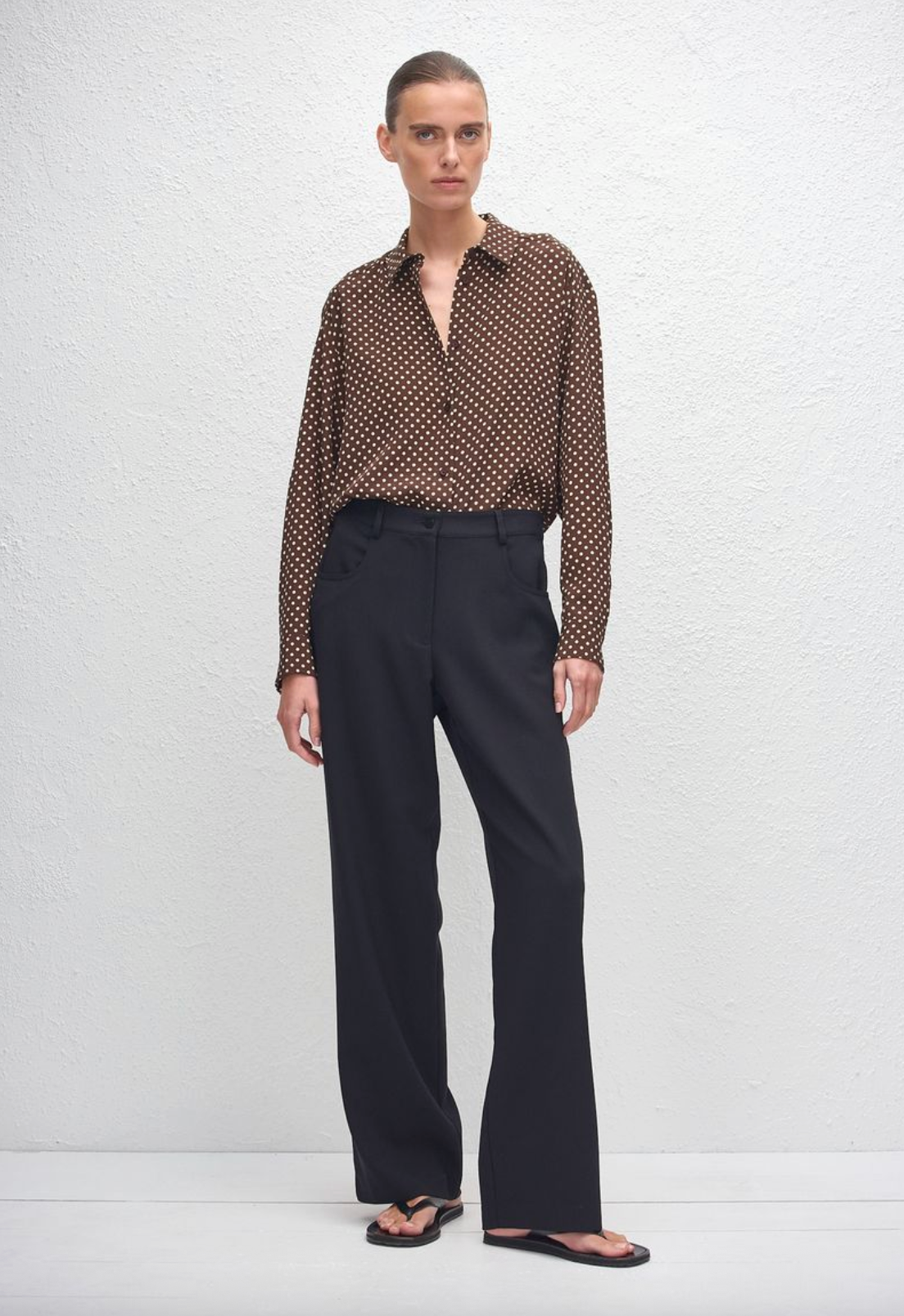 Matteau Long Sleeve Silk Shirt - Polka Dot Chocolate