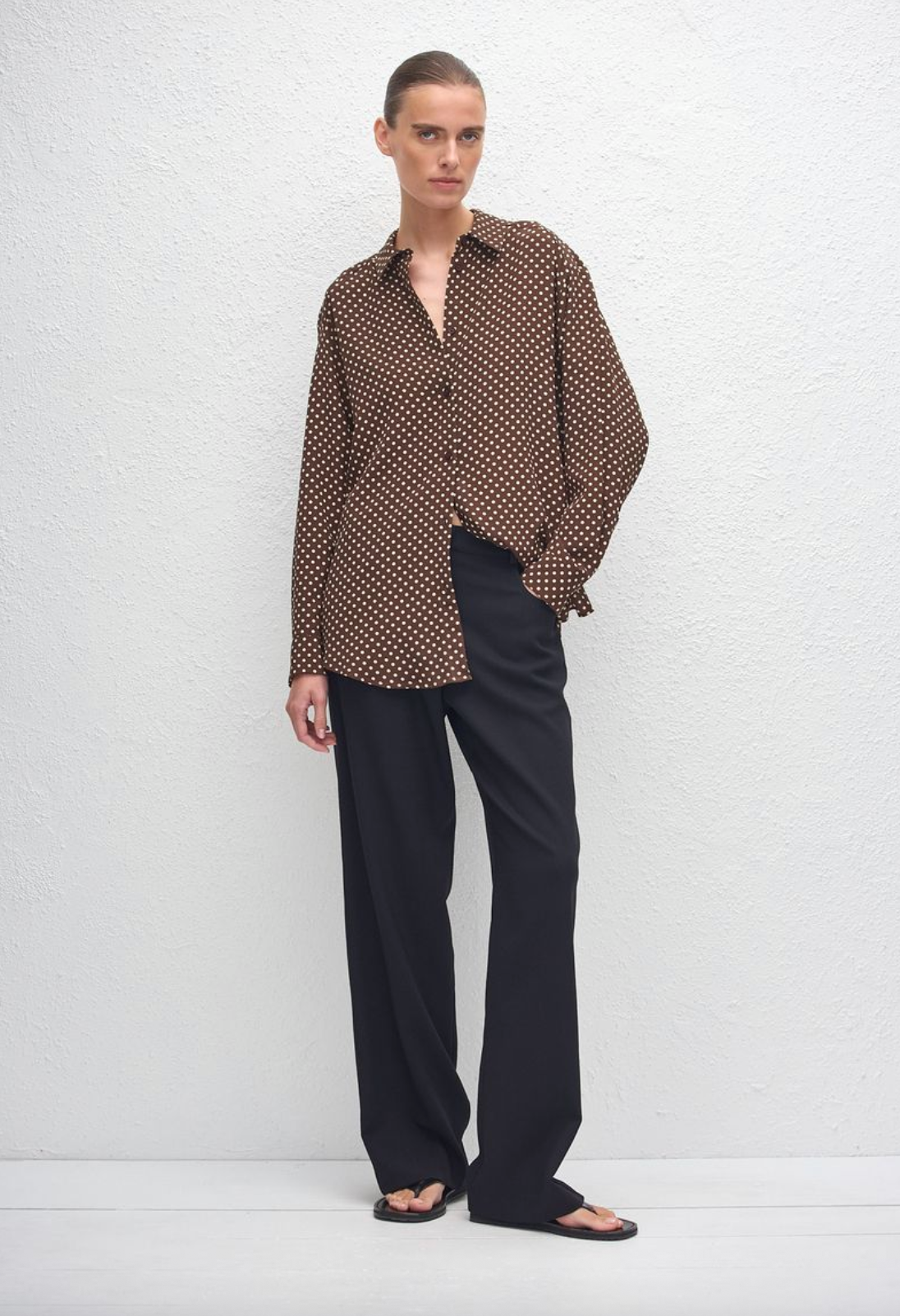 Matteau Long Sleeve Silk Shirt - Polka Dot Chocolate
