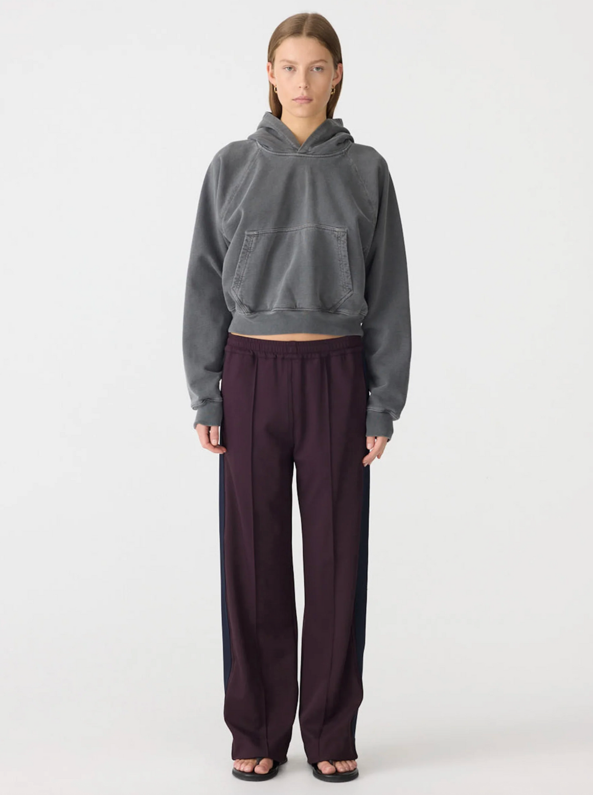 Bassike Twill Stripe Detail Pant - Dark Plum/Ink