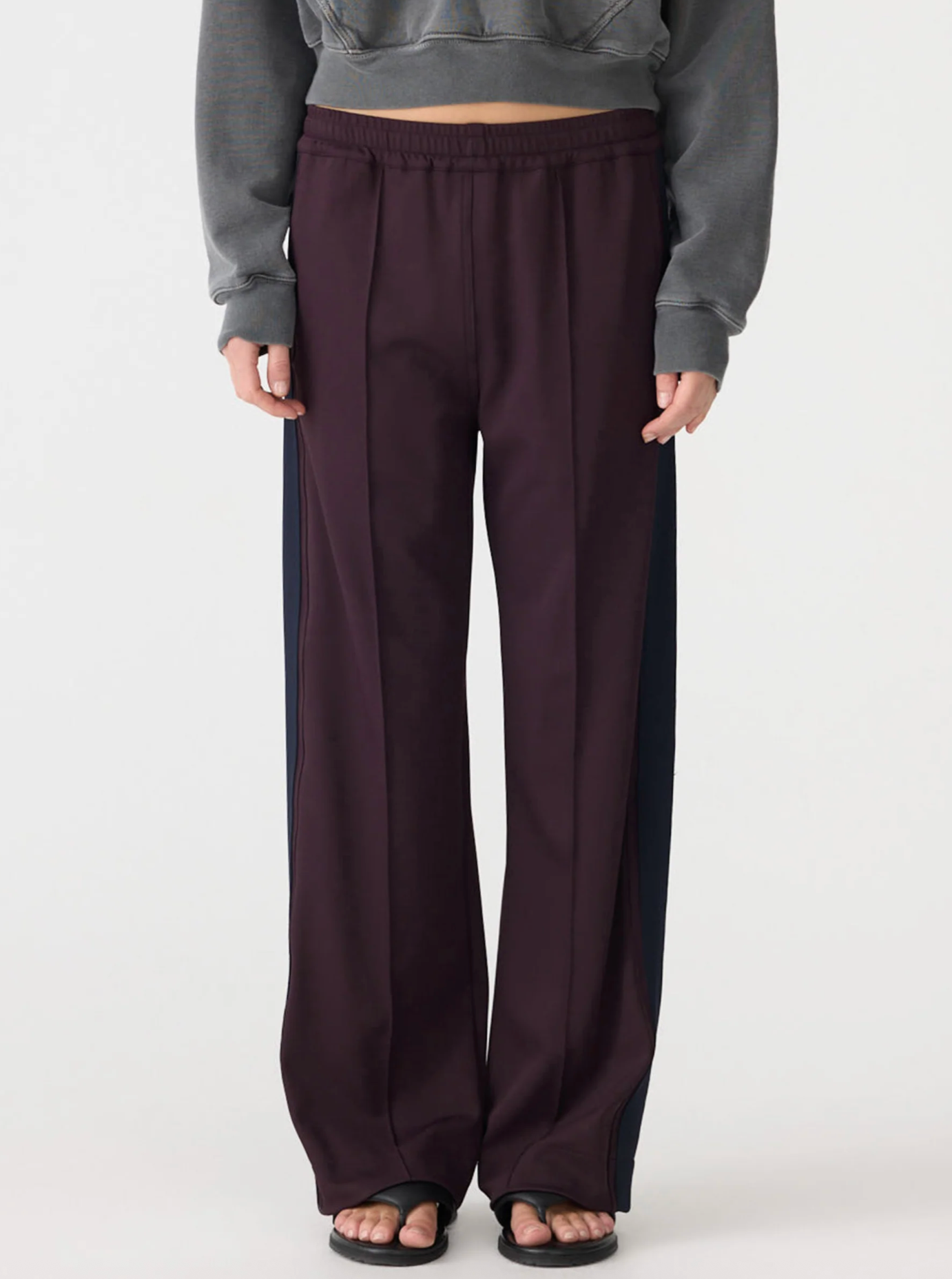 Bassike Twill Stripe Detail Pant - Dark Plum/Ink