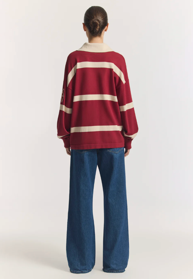 Viktoria & Woods Rival Polo Knit - Scarlet Stripe
