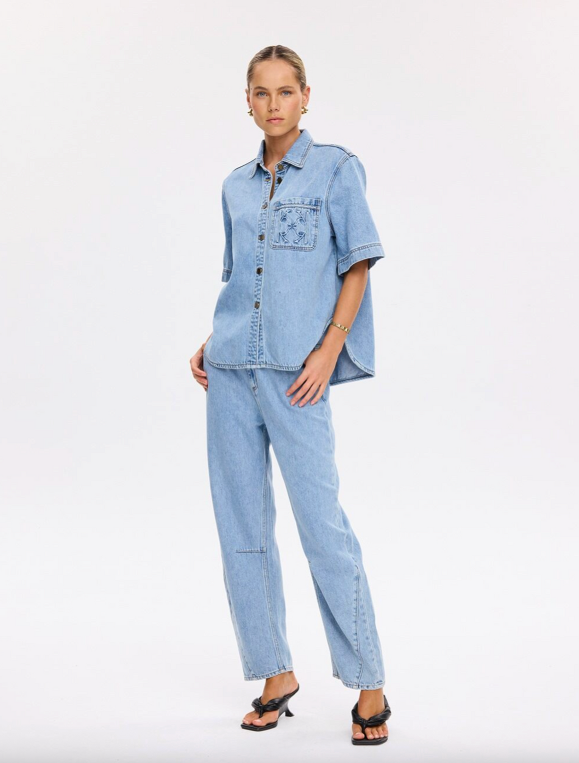 Kivari Ariana Denim Shirt - Pale Stone