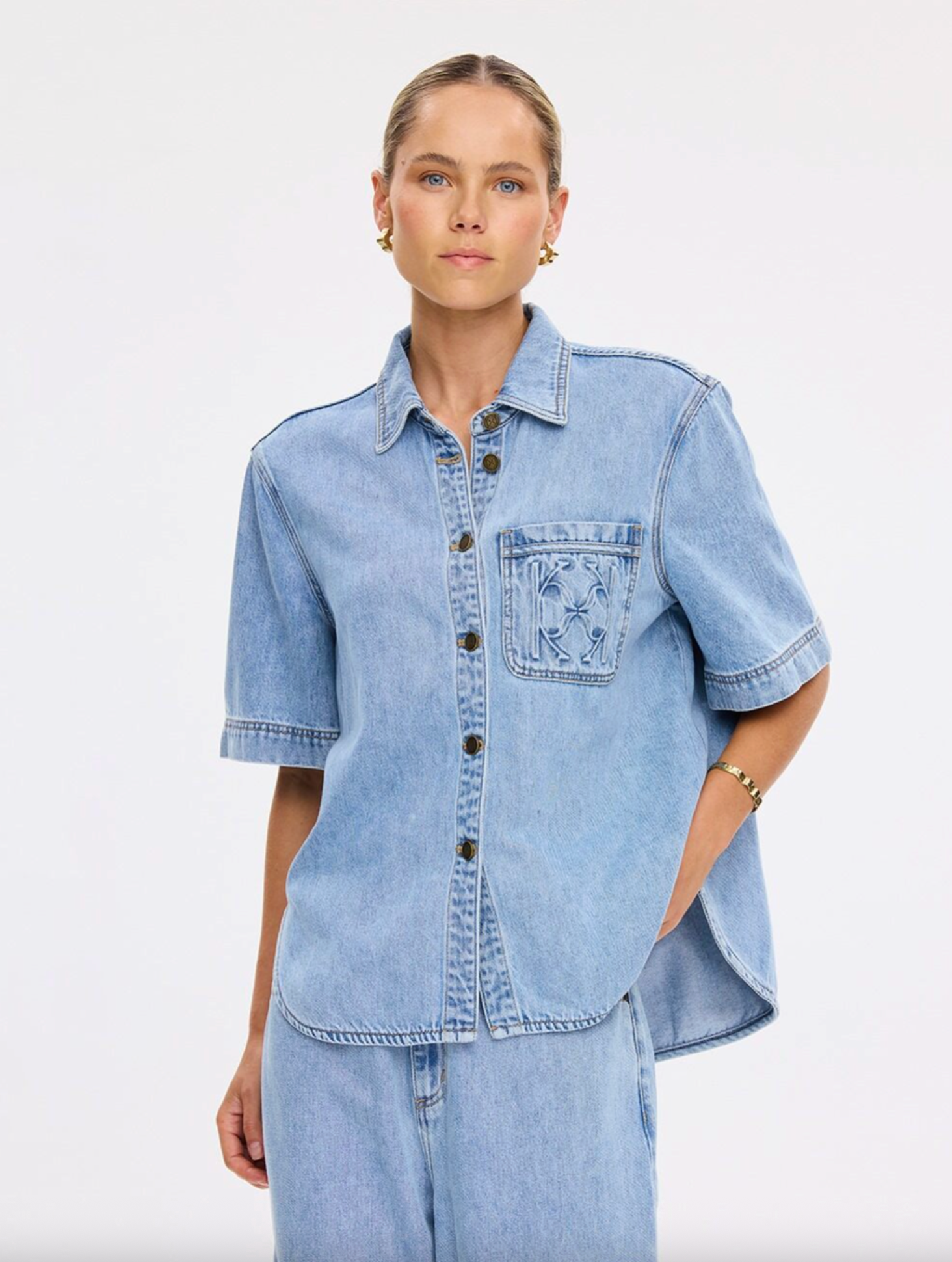 Kivari Ariana Denim Shirt - Pale Stone