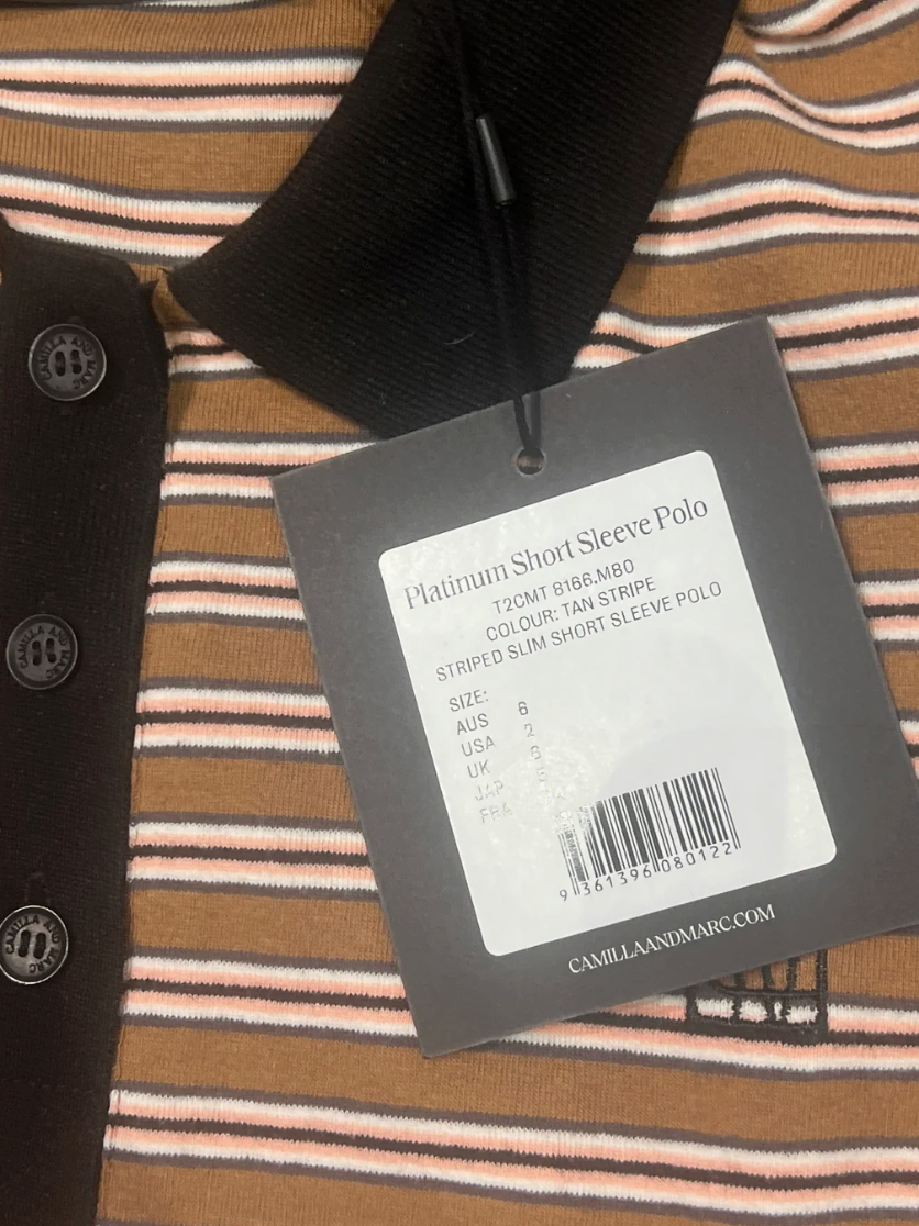 Camilla and Marc Platinum Short Sleeve Polo - Tan Stripe