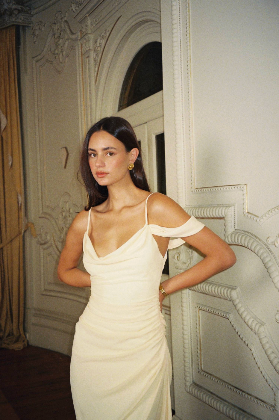 With Harper Lu Drape Gown - Lemon