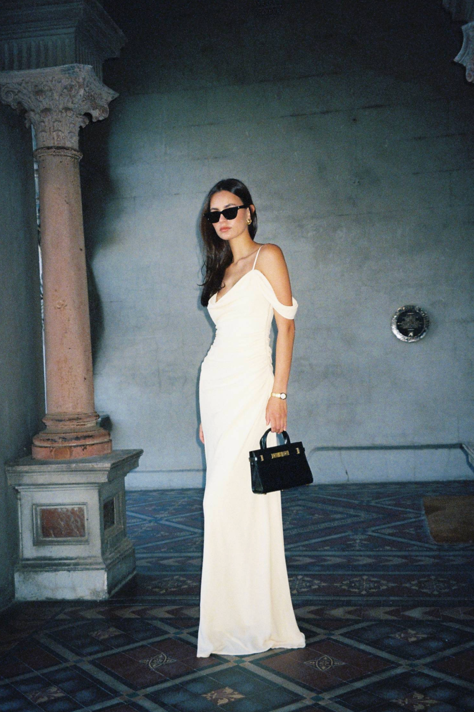 With Harper Lu Drape Gown - Lemon