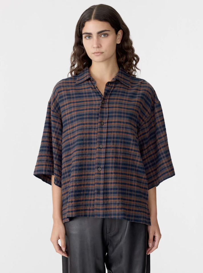 Bassike Texture Check Shirt - Brown / Ink Check